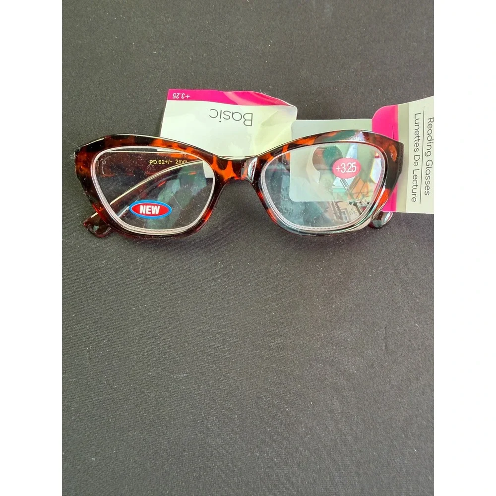 Basic Reading Glasses Lot 2 +3.25 Strength Tortoise Cat Eye Rectangular New Tags